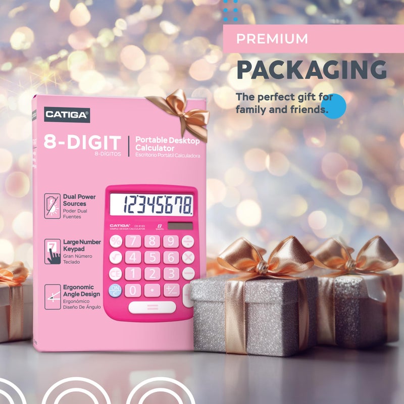 CATIGA Desktop Calculator 8 Digit with Solar Power and Easy to Read LCD Display, Big Buttons, for Home, Office, School, Class and Business, 4 Function Small Basic Calculators for Desk, CD-8185 - Image 2